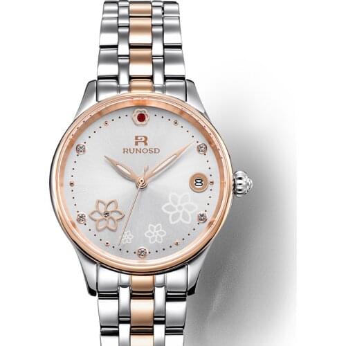 RUNOSD Rose gold ladies watch romantic petal dial miyota mechanical movement ceramic bracelet sapphire zircon stainless steel