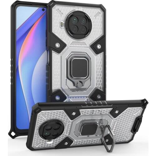 Luxury shockproof Armor With Ring Bracket Transparent honeycomb Phone Case For Xiaomi MI Note 10T 10S 11 11X Pro Lite Ultra Case