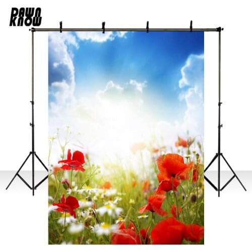 DAWNKNOW Red Flower Photography Background Blue Sky Photocall Photo Shoot Wedding Backdrops Children Photo Studio lv1717