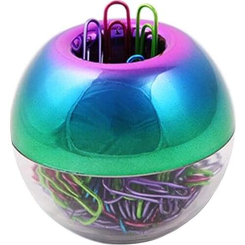 Rainbow Paper Clip Holder Dispensers with 100Pcs 28mm Colorful Paper Clips and Built-in Magnetic Ring