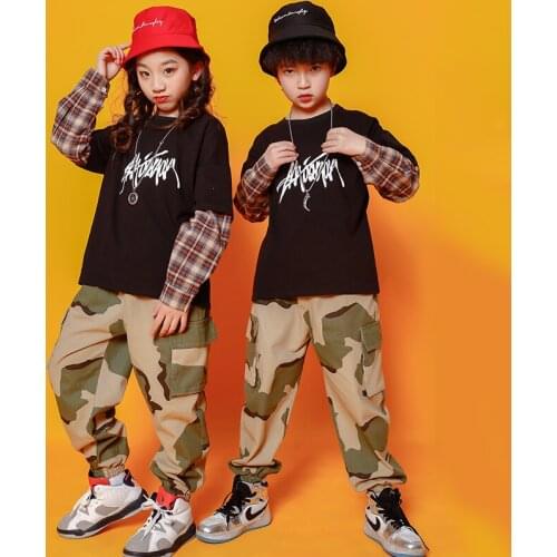 Kids Fashion Print Sweatshirt Tops Running Casual Hip Hop Camouflage Pants Clothing Girls Boys Jazz Dance Costume Clothes