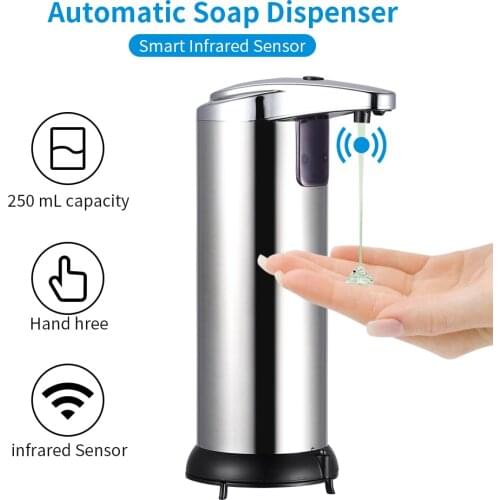 250ml Stainless Steel Automatic Soap Dispense Handsfree Touchless Soap Liquid Dispenser Automatic IR Smart Sensor Soap Dispenser
