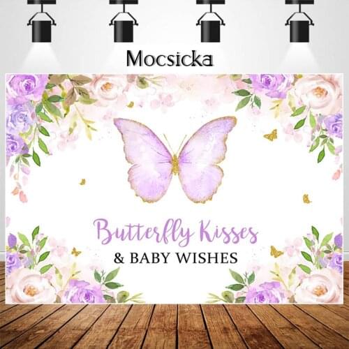 Purple Butterfly Birthday Backdrop Baby Shower Photography Background Floral Fairy Butterfly Cake Table Decoration Banner Props