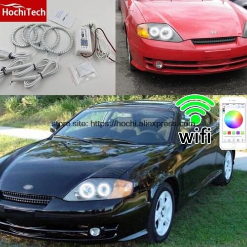HochiTech Excellent RGB Multi-Color halo rings kit car styling for Hyundai Tiburon 2003-2006 angel eyes wifi remote control