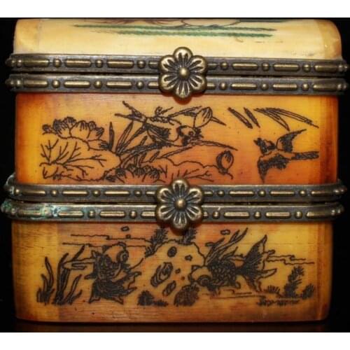 China archaize Bone carving jewelry box crafts statue