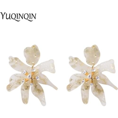 Classic Dangle Fashion Acetate Resin Flower Crystal Earrings for Women Big Acetic Acid Dangling Acrylic Earring Metal Jewelry