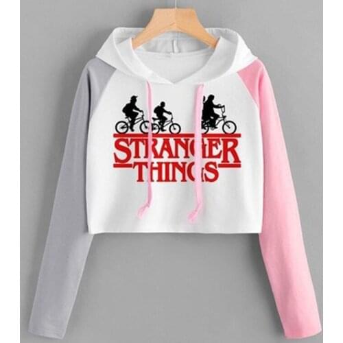 Stranger Things Cosplay Costume Ulzzang Female Harajuku Autumn Long-Sleeved Color Matching Casual All-Match Short Hooded Sweater