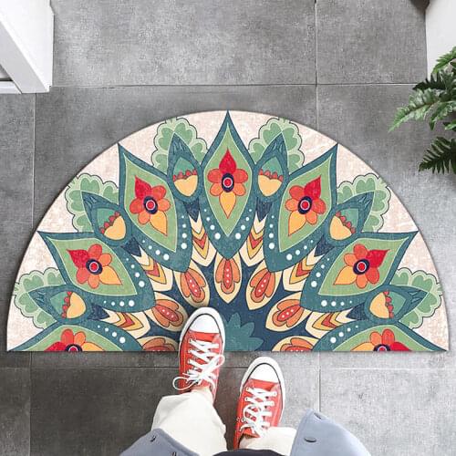 Bathroom Rugs Half Round Enthnic Strong Water Absorbent Bath Mats Entrance Doormat Anti Slip Floor Mat Boho Style Bedroom Carpet