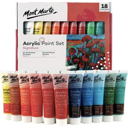 18x36ml Acrylic Paint Set Fabric Paint For Clothing Textile Fiber Pigment Acrylic Paints For Painting Big Art Supplies Mont Mart