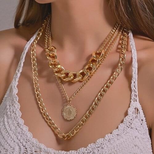 Punk Miami Cuban Gold Choker Necklace Hip Hop Big Thick Chunky Chain Fashion Queen Coin Lock Pendant Necklace Women Jewelry