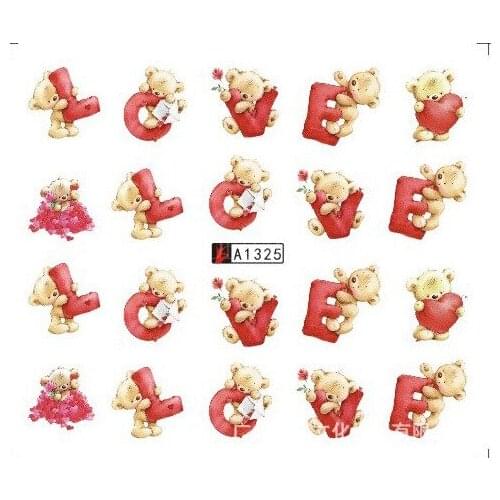 Nail Sticker Decals Lovely Bear LOVE Letter Nail Art Decorations foil nail art Sliders for nails DIY Design nailart accesoires