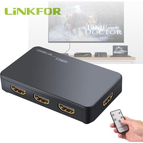 LiNKFOR HDMI Switch 4k HDMI Splitter HDMI Switch 3 in 1 Out with IR Remote Control Supports 4k@60HZ 3D HD1080P