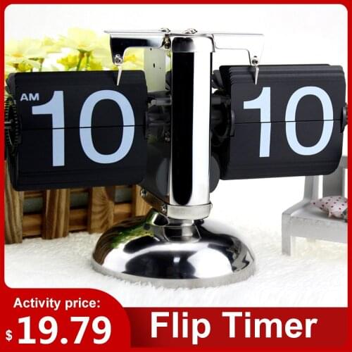 Small Scale Table Clock Retro Flip Over Clock Stainless Steel Internal Gear Operated Quartz Clocks Black White Home Decoration