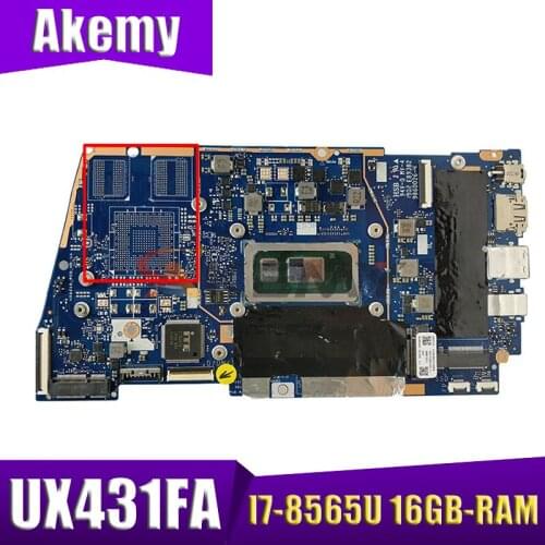 UX431FA/FN Laptop Motherboard For ASUS ZenBook-14 UX431FA UX431FN UX431F Original Mainboard 16GB-RAM I7-8565U GM test full 100