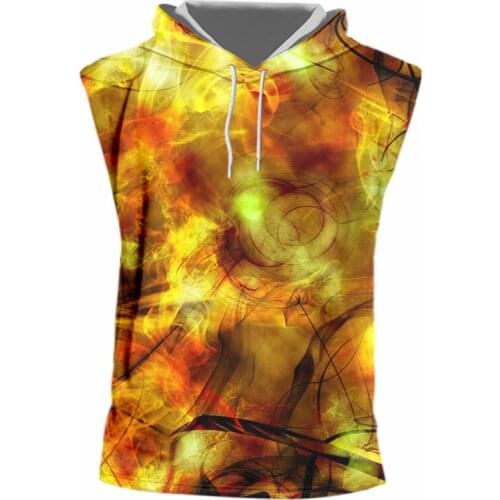 IFPD EU Size Colorful Print 3D Hooded Tank Top Unisex Hiphop Abstract Art Smoke Bodybuilding Fitness Casual Sleeveless Shirts