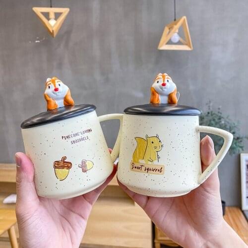 Cute Cartoon Large-Capacity Ceramic Cup with Lid Creative Mug Artistic Gift Cup