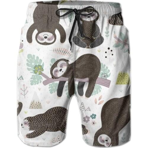 Mens Swimming Shorts Swimwear Cute Cartoon Sleeping Sloths Men Trunks Swimsuit Man Beach Wear Short Pants Bermuda Boardshorts