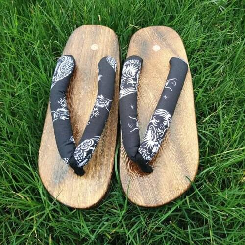 Mens Outdoor Wooden Flip-flops Stitching Color Beach Wear Japanese Traditional Geta Slippers Kimono Cosplay Costume Men Shoes