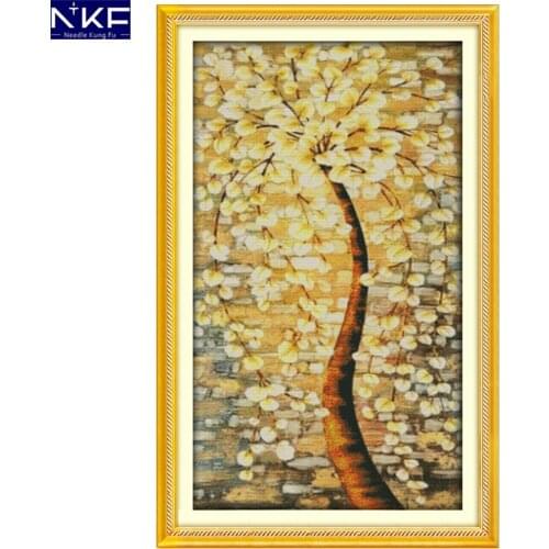 NKF Riches Honour and Peace Tree Stamped Cross Stitch DIY Kit Needlework Embroidery Sets Chinese Cross Stitch for Home Decor