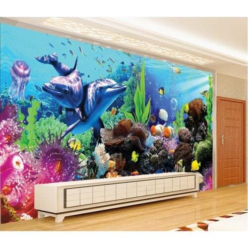Custom photo wallpaper 3d wall mural wallpaper Ocean aquarium 3d TV setting wall tropical fish wallpaper for living room wall