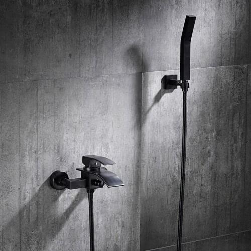 Wall Mounted Black Oil Rubbed Bathtub Faucet Set with Hand held Bath & Shower mixer Sprayer Tap Waterfall Faucet
