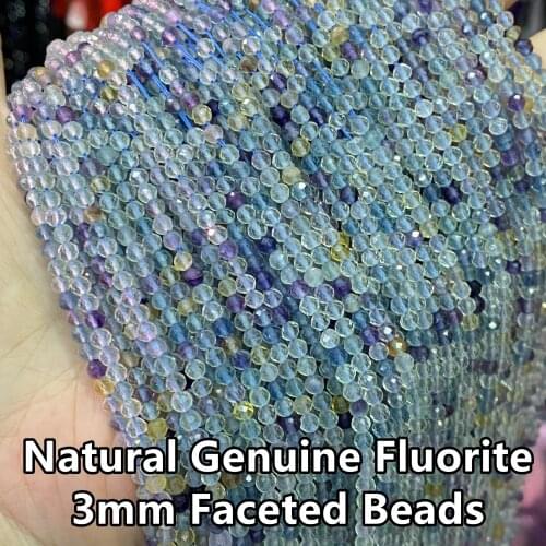 Natural Genuine Fluorite Stone Crystal Seed Beads 3mm Faceted Cutting Loose Beads Rainbow Fluorite
