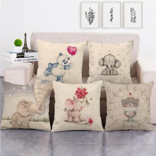 Pillow Cover Cute Cartoon Animal 2021 Valentines Day Gift Cushion Covers 45*45cm Artificial Linen Pillow Case Housse De Coussin