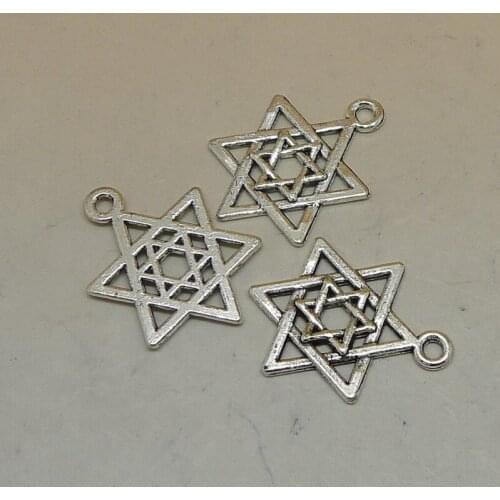Nevstop 200 Pcs/lot Antique Silver 22x16mm Hollow Geometric Six Awn Star Charms