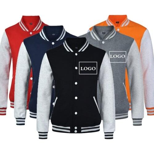 New Fashion Men/Boy Baseball Jacket LOGO DIY Customized Design Sweatshirt Sportswear Clothes Men Coat Bomber Jackets Free ship