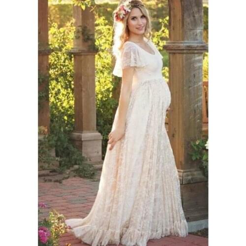 New Fashion Lace Pregnant Women Vintage Wedding Dress Bridal Dresses Plus Size V Neck Short Sleeve Maternity Vestido De Noiva