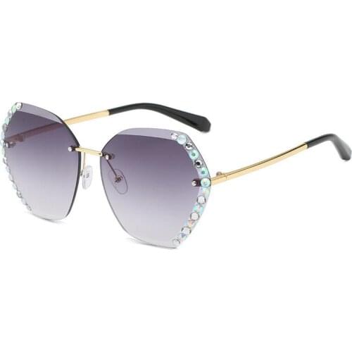 New Crystal Rimless Sunglasses Women Luxury Brand Designer Rhinestone Frameless Gradual Sun Glasses Shades Hexagon