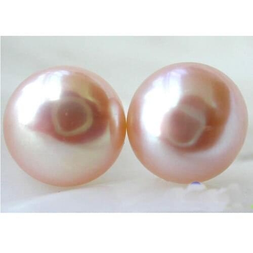 New Arrival Favorite Pearl Jewelry Huge AA++ 12mm Pink Freshwater Pearls Gold Color Silver Stud Earrings Charming Lady Gift