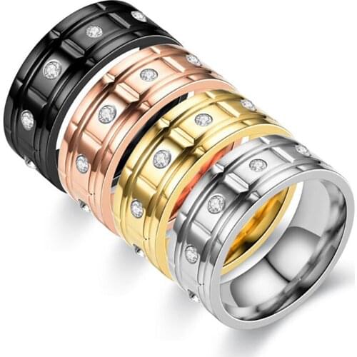 Stainless Steel Zircon Stone Women Men Wedding Ring Jewelry Gift Wide Brand Braid Women Ring Gift For Him Size 6-12