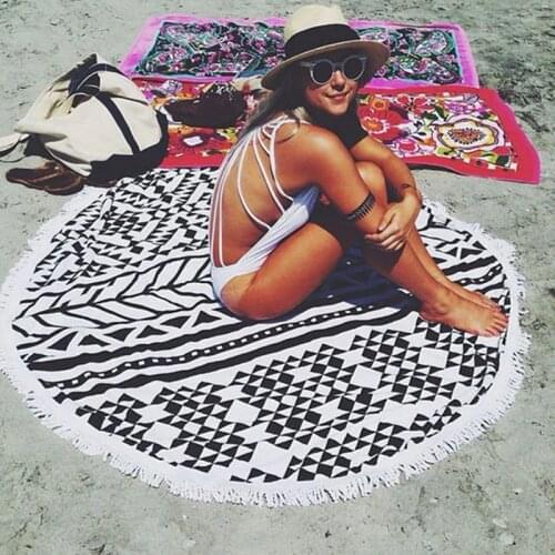 26 Colors 150cm Tassel Giant Beach Blanket Donut Pizza Picnic Camping Mat Round Sandbeach Towel Printed Cloth Pad Shawl Mattress
