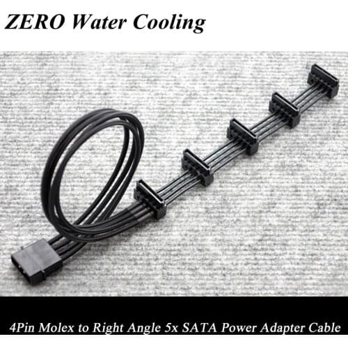 Wholesale 10pcs/Lot 50cm Black Sleeved 4Pin Molex to Right Angle 5X SATA Power Adapter Cable Free Shipping