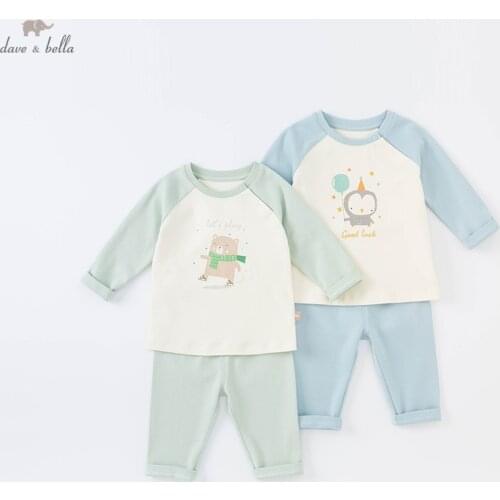 DBJ19281 dave bella autumn baby boys fashion cartoon print patchwork pajamas newborn baby underwear casual sleepwear 2 pcs suit