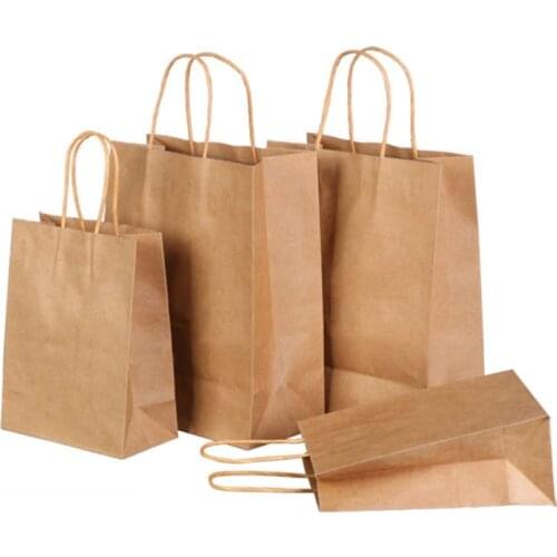 30pcs Kraft Paper Bag with Handles Solid Color Gift Packing Bags for Store Clothes Wedding Christmas Party Supplies Handbags