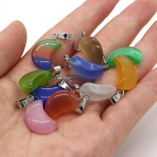 Natural Stone Pendant Moon Shape Semi-precious Stones Exquisite Charm for Jewelry Making DIY Necklace Bracelet Accessories