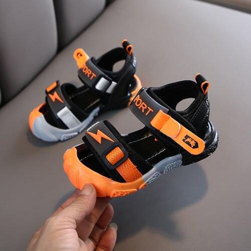 Childrens Outdoor Sandals Summer Girls Anti-slippery Flat Closed Toe Princess Shoes Breathable Beach Sandals For Toddler Boys