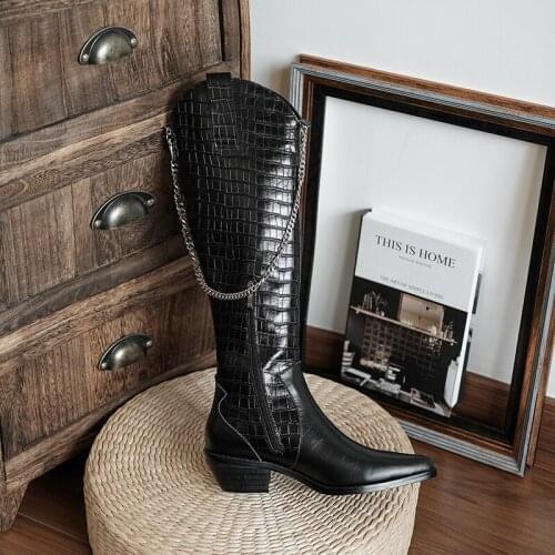 New winter natural Genuine leather Knee high boots women boots Motorcycle boots Fur one 100% cowhide western female snow boots