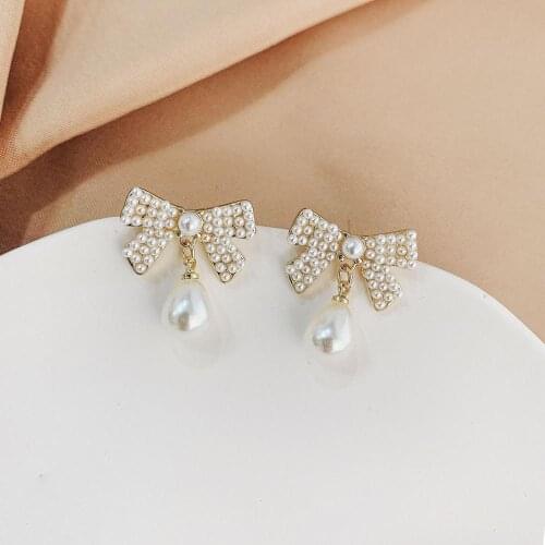 Earrings серьги Earrings for Women Girl Pearl Bow Earrings Brithday Party Jewelry Gift kolczyki boucle oreille femme damskie