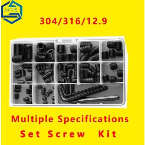 Slotted Convex End Set Screws Flat Point Set Screw Concave Set Screw Cone Point Set Screws Kit Allen Screws Set 304/316/12.9
