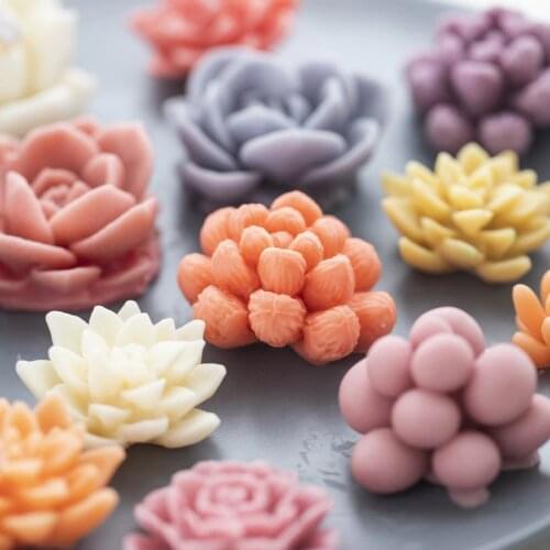 3D Cactus Flower Silicone Candle Mold DIY Plaster Aromatherapy Making Molds Fondant Cake Decoration Clay Ceramic Crafts