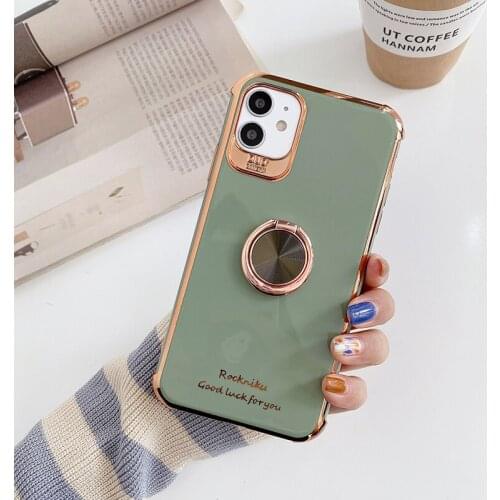 Luxury Plating Silicone Ring Bracket Phone Case For iPhone 13 12 11 Pro XS max XR SE X 8 7 Plus Ultra-thin Magnetic Stand Cover