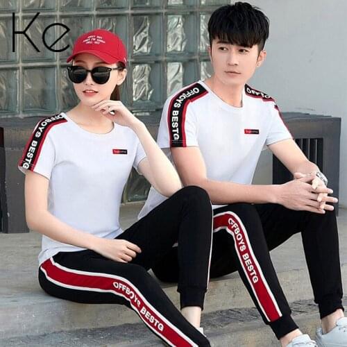 KE Couple sports leisure suit 2021 summer running cotton polyester sportswear round neck short-sleeved trousers two-piece suit