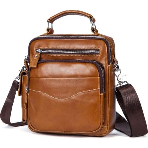 Mens Business Crossbody Bags Real Leather Fashion Brand Business Casual Small Messenger Shoulder Hand Bag Male
