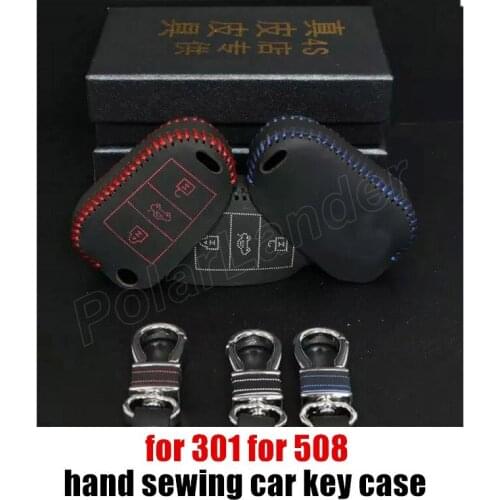 Only Red car key cover case 100% genuine leather sewing by hand autoparts wholesale fit for PEUGEOT 2008/3008/301/508