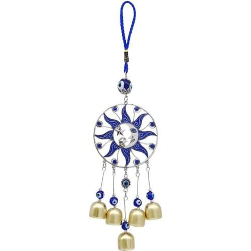 Turkish Blue Eyes Home Pendant Sun Moon Wind Chime Evil Eye Bell Glass Wall Decoration Ornaments Artificial Wind Chimes 30Cm