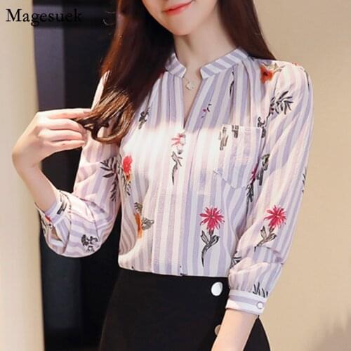 Vintage Floral Elegant Chiffon Blouse Women 2021 Casual Long Sleeve Shirt Casual Office Female Shirts Tops Blusas Mujer Z0001 40