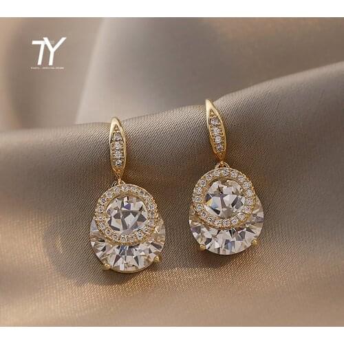 2021 New Luxury Zircon Water Drop Gold Earrings For Woman Korean Fashion Jewelry Wedding Girls Temperament Set Accessories